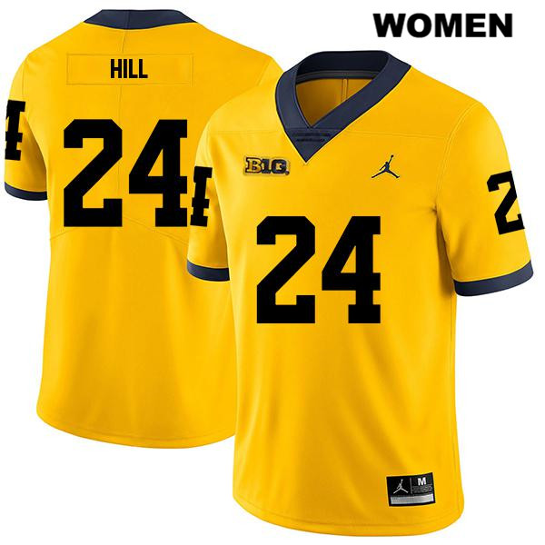 Women's NCAA Michigan Wolverines Lavert Hill #24 Yellow Jordan Brand Authentic Stitched Legend Football College Jersey SM25O41YY